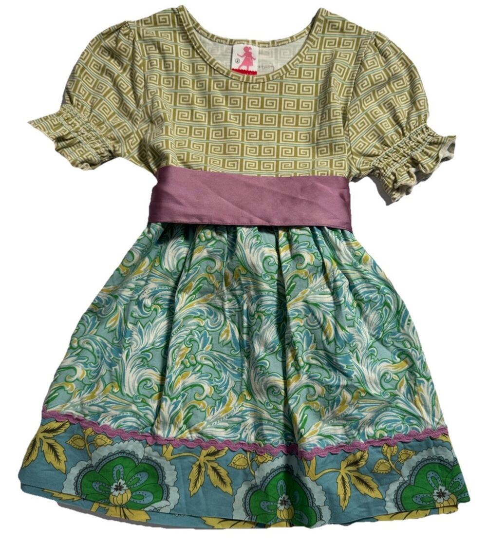 Matilda Jane Serendipity Dress Girls Size 2 Green Blue Patchwork Boutique